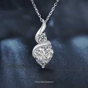 S925 Sterling Silver Heart Moissanite Pendant Necklace For Women 2ct D Color VVS1 Moissanite Heart Necklace With GRA Certificate