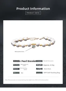 Dettaglio del bracciale di perle in argento S925 con pendente in moissanite da 4mm e grani d'oro