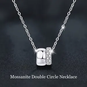 S925 Sterling Silver Moissanite Double Ring Pendant Necklace For Women Minimalist D Color VVS1 Clavicle Chain Jewelry Gift