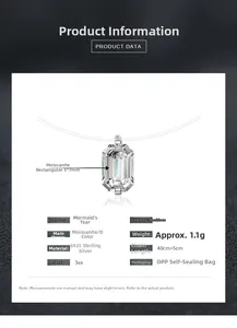 Détail macro du pendentif moissanite taille rectangle sur chaîne fil de pêche