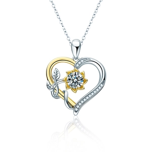 Collana a cuore girasole in argento S925 con placcatura bicolore e pietra in moissanite