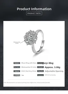 Détails de bague tournesol en moissanite avec argent S925 et pierre de couleur D