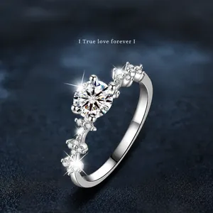 Anello in Argento Sterling 925 con Corona in Moissanite per Donna 1ct D Colore VVS1 Fidanzamento Matrimonio Gioielli