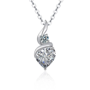 Elegant s925 sterling silver heart-shaped moissanite pendant necklace on white background