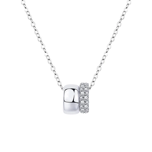 Elegant S925 sterling silver double circle necklace featuring micro-set moissanite crystals