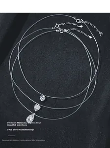 Detailed view of S925 sterling silver necklaces with round, heart, and teardrop zircons