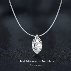 Collier Pendentif en Argent Sterling S925 Moissanite Taille Ovale pour Femme Simple Collier Solitaire Ligne Invisible Bijoux Cadeau