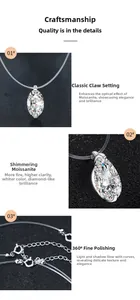 Macro detail of marquise cut moissanite pendant with lobster clasp and invisible chain