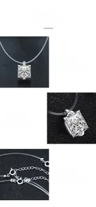 Vue macro du pendentif en moissanite taille princesse avec serti à quatre griffes