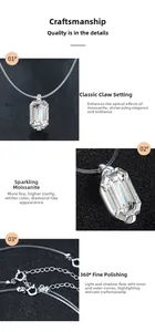 Détail macro du pendentif moissanite taille émeraude avec ligne de pêche invisible