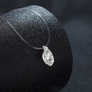 S925 silver mermaid tear necklace with moissanite drop pendant on invisible fishing line