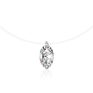 Collier en argent S925 avec pendentif moissanite taille marquise sur fil de pêche invisible