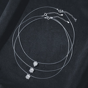 Ensemble de trois colliers en argent S925 moissanite avec fil invisible et pendentifs cristal