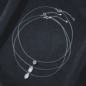 Pendentif en argent S925 avec moissanite et collier invisible en fil de pêche transparent