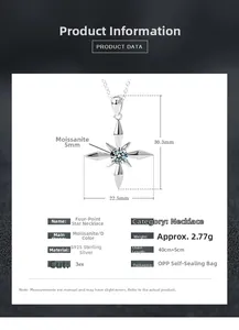 Dessin technique du pendentif étoile en argent S925 avec mesures de taille et de poids