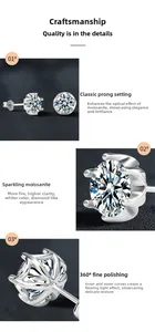 Macro detail of six-claw 925 silver moissanite earrings showing bezel setting and fire