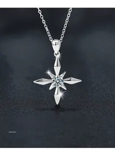 Détail macro du pendentif étoile en argent S925 avec moissanite 3EX et 58 facettes