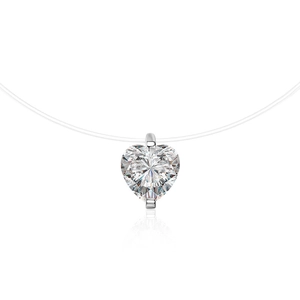 Minimalistische S925 zilveren hartvormige moissanite ketting met transparante onzichtbare lijn