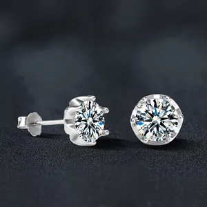 D Color Moissanite S925 Sterling Silver Stud Earrings Six-Prong Snowflake Inlaid Minimalist Jewelry Gift For Women