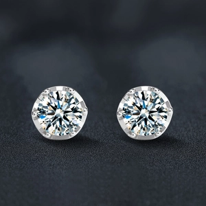 Classic 925 sterling silver stud earrings with round cut brilliant moissanite in six-prong setting