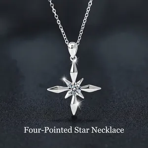 Collier Pendentif Étoile à Quatre Branches en Argent Sterling S925 Avec Certificat GRA pour Femme Élégant Mode D Couleur VVS1 Bijoux de Chaîne de Clavicule