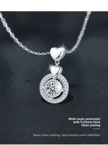 Detail of S925 silver heart necklace with 0.03mm plating for long-lasting shine