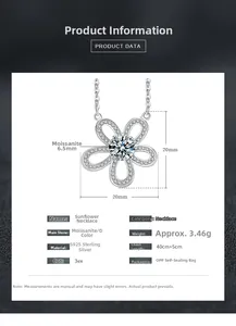 Vue détaillée du pendentif tournesol en argent S925 avec pierre moissanite de 6,5mm
