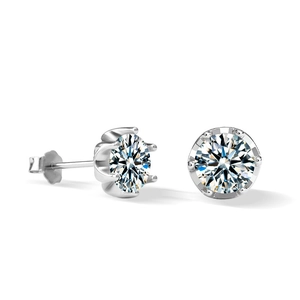 Classic 925 sterling silver six-prong moissanite stud earrings with butterfly back