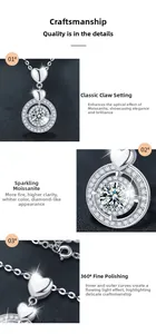 Detailed view of the S925 silver heart pendant with Moissanite stone and prong setting