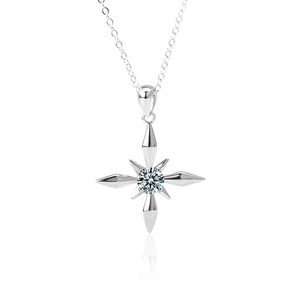Collier en argent sterling S925 avec pendentif étoile à quatre branches et moissanite