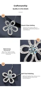 Détail macro du pendentif fleur en argent avec moissanite et serti à griffes