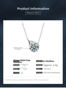 Detailweergave van de 6,5mm moissaniet hanger met S925 sterling zilveren ketting gegevens