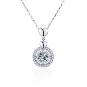 S925 silver heart necklace with moissanite pendant on elegant cable chain with reflection