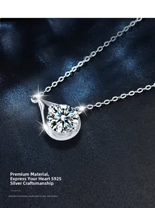 Detail van de S925 zilveren druppelketting met een schitterende ronde edelsteen