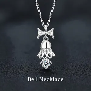 925 Sterling Silver Moissanite Bell Bow Pendant Necklace D Color VVS Moissanite Clavicle Chain Jewelry For Women Christmas Gift