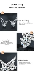 Detailed macro view of S925 sterling silver angel wing studs with moissanite prong setting