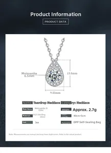 Details zur S925 Silberhalskette mit Wassertropfen-Anhänger und 6,5mm Moissanit-Stein