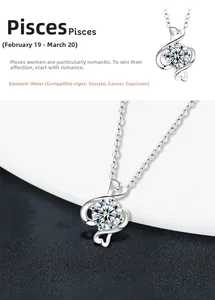 Gros plan du collier signe Poissons en argent S925 avec pierre moissanite brillante