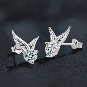 S925 sterling silver angel wing stud earrings with sparkling moissanite stones
