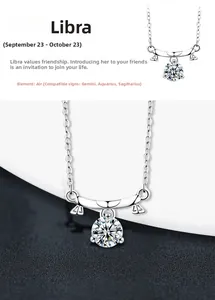 Détail macro du collier zodiaque Balance en argent S925 avec pendentif en moissanite