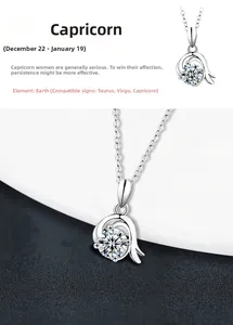 Détail du collier Capricorne en argent 925 avec une pierre moissanite ronde