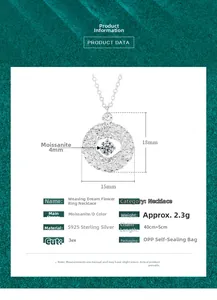 Detail specifications of S925 silver dreamcatcher necklace with 4mm D color moissanite
