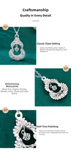 Macro detail of S925 silver gourd pendant featuring claw-set moissanite and fine polishing