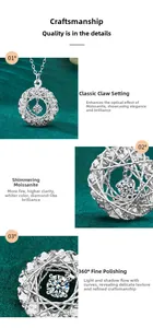 Detailed macro view of S925 silver moissanite pendant with classic prong setting