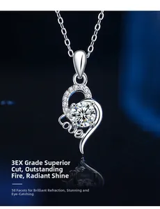 Macro shot of S925 sterling silver Love heart pendant with moissanite and 3EX cut stone