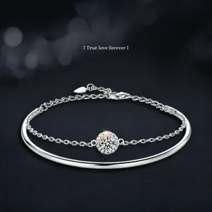 Bracciale a Strati in Argento Sterling S925 Con Moissanite Lusso Leggero Halo Tondo Strass Ciondolo a Cuore Gioielli Donna Con Certificato GRA