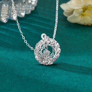 S925 Sterling Silver Wreath Necklace with Sparkling Moissanite Floating Pendant