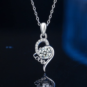 S925 Sterling Silver Moissanite Heart Necklace For Women Elegant Love Letter Pendant Romantic Jewelry Gift For Wedding Anniversary