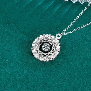 S925 sterling silver dreamcatcher wreath necklace with sparkling moissanite pendant