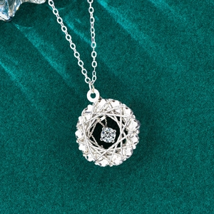 S925 sterling silver dreamcatcher wreath necklace with sparkling moissanite stone
